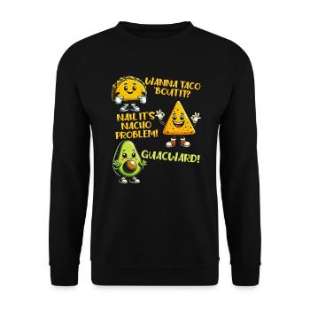 Lustiger Spruch Taco Nacho Avocado Humor Witzig - Unisex Pullover - Schwarz - Vorne - Alina (178cm) & Michal (187cm)