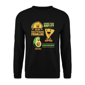 Lustiger Spruch Taco Nacho Avocado Humor Lustig - Unisex Pullover - Schwarz - Vorne - Alina (178cm) & Michal (187cm)