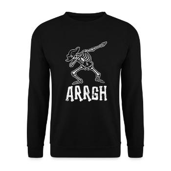 Halloween Piraten Spruch Outfit Kostüm Arrgh - Unisex Pullover - Schwarz - Vorne - Alina (178cm) & Michal (187cm)