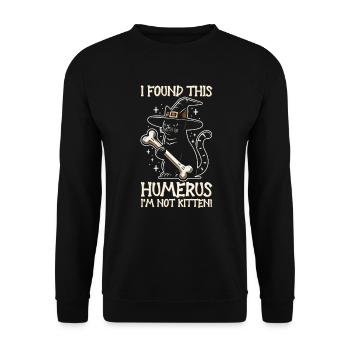 Halloween Katze Hexe Humor Spruch Lustig - Unisex Pullover - Schwarz - Vorne - Alina (178cm) & Michal (187cm)