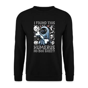 Halloween Katze Geist Humor Spruch Lustig - Unisex Pullover - Schwarz - Vorne - Alina (178cm) & Michal (187cm)