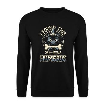 Halloween Katze Hexe Humor Spruch Lustig - Unisex Pullover - Schwarz - Vorne - Alina (178cm) & Michal (187cm)