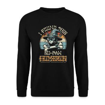 Halloween Katze Hexe Humor Spruch Lustig - Unisex Pullover - Schwarz - Vorne - Alina (178cm) & Michal (187cm)