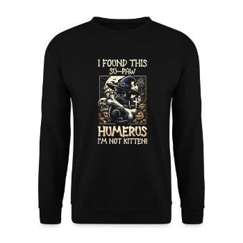 Halloween Katze Hexe Humor Spruch Lustig - Unisex Pullover - Schwarz - Vorne - Alina (178cm) & Michal (187cm)