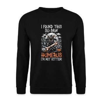 Halloween Katze Hexe Humor Spruch Lustig - Unisex Pullover - Schwarz - Vorne - Alina (178cm) & Michal (187cm)
