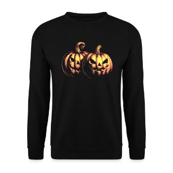 Halloween Kürbis - Unisex Pullover - Schwarz - Vorne - Alina (178cm) & Michal (187cm)