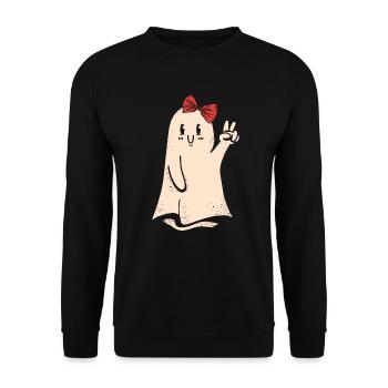 Halloween Geist - Unisex Pullover - Schwarz - Vorne - Alina (178cm) & Michal (187cm)
