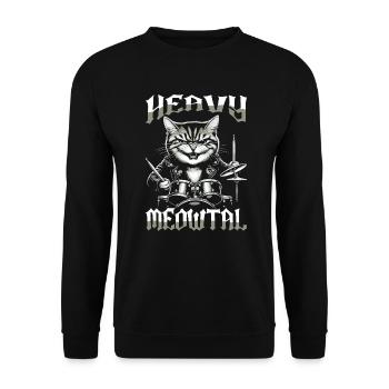 Heavy Metal Katze Musik Humor lustige Geschenkidee - Unisex Pullover - Schwarz - Vorne - Alina (178cm) & Michal (187cm)