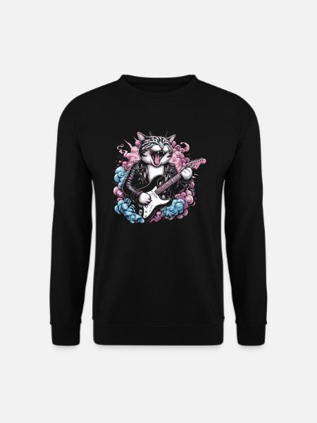Rock Musik Katze Lustig Humor Geschenkidee - Unisex Pullover - Schwarz