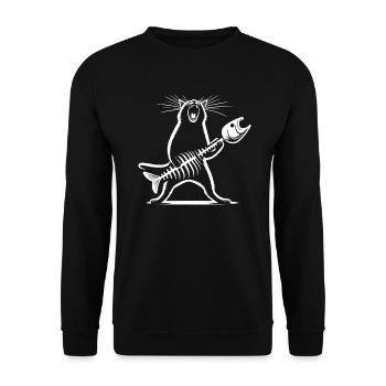 Rock Musik Katze Lustig Humor Geschenkidee - Unisex Pullover - Schwarz - Vorne - Alina (178cm) & Michal (187cm)