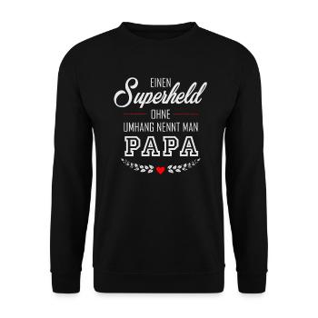 Superheld Papa - Unisex Pullover - Schwarz - Vorne - Alina (178cm) & Michal (187cm)