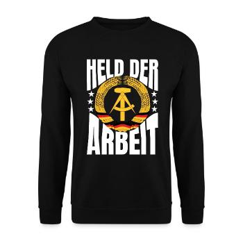 Held der Arbeit Geschenk - Unisex Pullover - Schwarz - Vorne - Alina (178cm) & Michal (187cm)