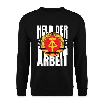 Held der Arbeit DDR Geschenk - Unisex Pullover - Schwarz - Vorne - Alina (178cm) & Michal (187cm)