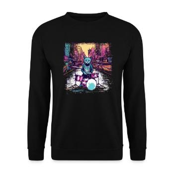 Katze Schlagzeuger Musik Tier Schlagzeug Wild Cat - Unisex Pullover - Schwarz - Vorne - Alina (178cm) & Michal (187cm)