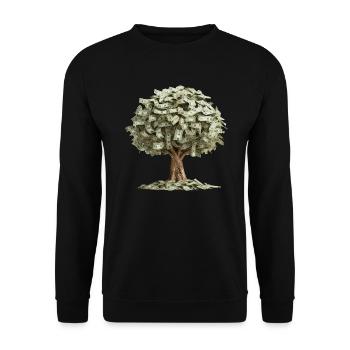 Geldbaum Reichtum Geld Bäume Moneten Scheine - Unisex Pullover - Schwarz - Vorne - Alina (178cm) & Michal (187cm)