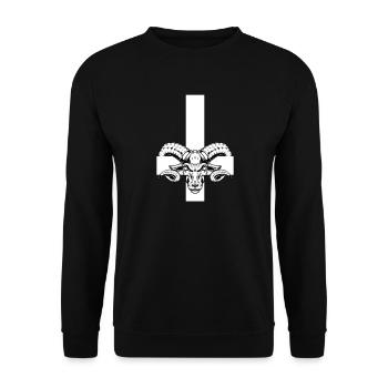 Inverted cross with ram's head - St. Peter's cross - Unisex Sweatshirt - black - Front - Alina (178cm) & Michal (187cm)