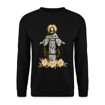 Jesus Christus mit Rosen-Dekor, Pixel-Art - Unisex Pullover - Schwarz - Vorne - Alina (178cm) & Michal (187cm)