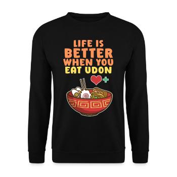 La vie est meilleure quand vous mangez des nouilles udon Pu - Sweat-shirt Unisexe - noir - Devant - Alina (178cm) & Michal (187cm)