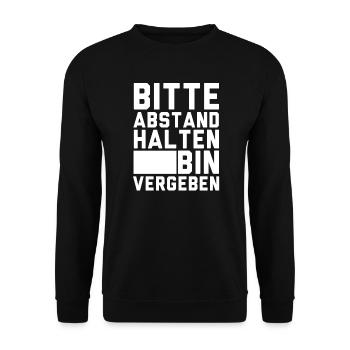 Bitte Abstand halten bin vergeben - Unisex Pullover - Schwarz - Vorne - Alina (178cm) & Michal (187cm)
