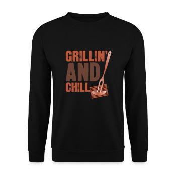 Grillin and chill- lustiges Grill geschenk tshirt - Unisex Sweatshirt - black - Front - Alina (178cm) & Michal (187cm)
