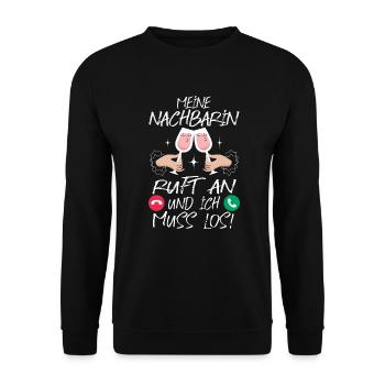 Nachbarin Einweihung Mädels abend - Unisex Pullover - Schwarz - Vorne - Alina (178cm) & Michal (187cm)