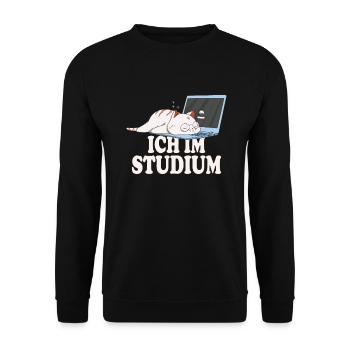 Ich im Studium schlafende katze - Unisex Pullover - Schwarz - Vorne - Alina (178cm) & Michal (187cm)