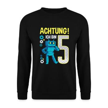 5. Geburtstag kleiner Roboter 5 Jahre alt Robotik - Unisex Pullover - Schwarz - Vorne - Alina (178cm) & Michal (187cm)