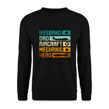 Husband dad aircraft mechanic hero - Unisex Sweatshirt - black - Front - Alina (178cm) & Michal (187cm)
