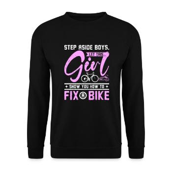 Let this girl show you how to fix a bike - Unisex Sweatshirt - black - Front - Alina (178cm) & Michal (187cm)