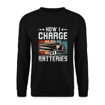Comment je charge mes batteries en redaant les livres - Sweat-shirt Unisexe - noir - Devant - Alina (178cm) & Michal (187cm)