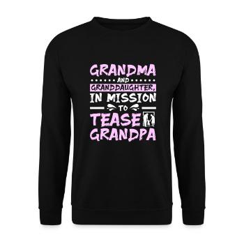 Grandma and granddaughter tease grandpa - Unisex Sweatshirt - black - Front - Alina (178cm) & Michal (187cm)