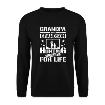 Grandpa and grandson hunting buddies - Unisex Pullover - Schwarz - Vorne - Alina (178cm) & Michal (187cm)