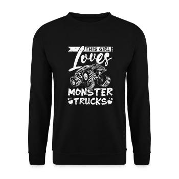 This girl loves Monster trucks - Unisex Sweatshirt - black - Front - Alina (178cm) & Michal (187cm)