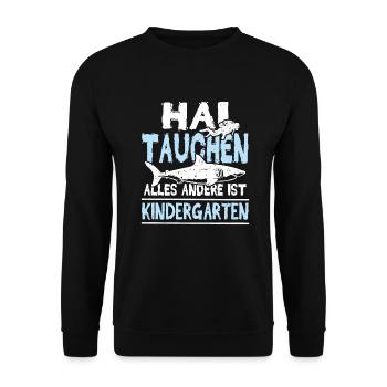 Hai tauchen im Meer - Unisex Pullover - Schwarz - Vorne - Alina (178cm) & Michal (187cm)