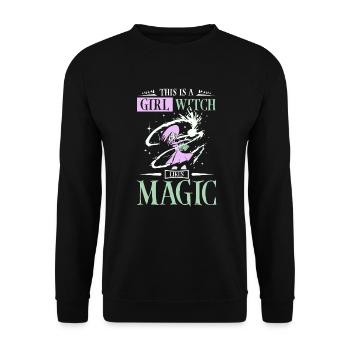 This is a girl witch likes magic - Unisex Sweatshirt - black - Front - Alina (178cm) & Michal (187cm)