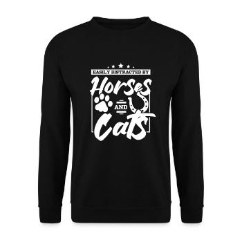 Facilement distrait par les chevaux et les chats - Sweat-shirt Unisexe - noir - Devant - Alina (178cm) & Michal (187cm)