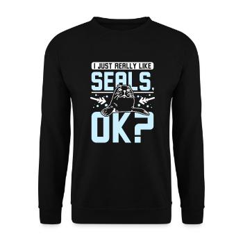 I just really like seals ok? - Unisex Pullover - Schwarz - Vorne - Alina (178cm) & Michal (187cm)