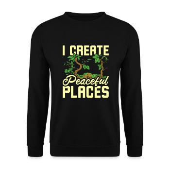 I create peaceful places gardening - Unisex Pullover - Schwarz - Vorne - Alina (178cm) & Michal (187cm)