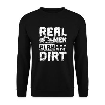 Real men play in the dirt excavator driver - Unisex Pullover - Schwarz - Vorne - Alina (178cm) & Michal (187cm)