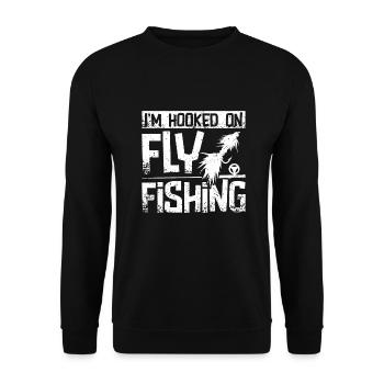 I'm hooked on fly fishing - Unisex Sweatshirt - black - Front - Alina (178cm) & Michal (187cm)