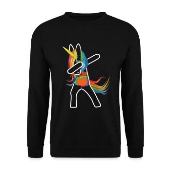 Einhorn dabbing von Innen - Unisex Pullover - Schwarz - Vorne - Alina (178cm) & Michal (187cm)