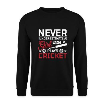 Never underastemae a girl who plays cricket - Unisex Pullover - Schwarz - Vorne - Alina (178cm) & Michal (187cm)