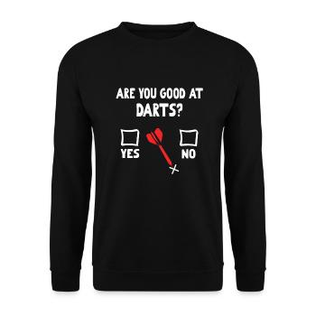 Lustig, bist du gut in Darts? - Unisex Pullover - Schwarz - Vorne - Alina (178cm) & Michal (187cm)