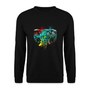 Splash Art Elefanten kopf - Unisex Pullover - Schwarz - Vorne - Alina (178cm) & Michal (187cm)