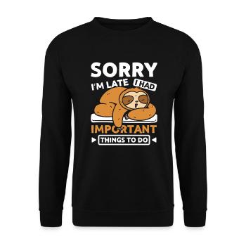 Désolé, je suis en retard Sleep Sloth - Sweat-shirt Unisexe - noir - Devant - Alina (178cm) & Michal (187cm)