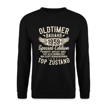 Oldtimer Baujahr 1959 Jahrgang Geburtstag Geschenk - Unisex Pullover - Schwarz - Vorne - Alina (178cm) & Michal (187cm)