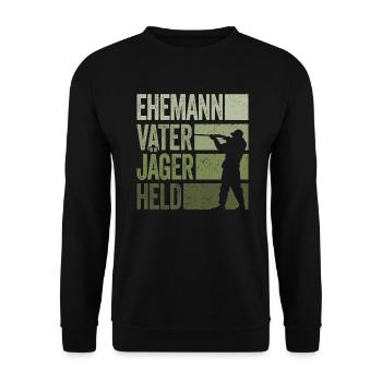 Ehemann Vater Jäger Held Rotwild Jagd Jagen Lustig - Unisex Pullover - Schwarz - Vorne - Alina (178cm) & Michal (187cm)