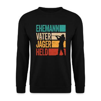 Ehemann Vater Jäger Held Rotwild Jagd Jagen Lustig - Unisex Pullover - Schwarz - Vorne - Alina (178cm) & Michal (187cm)