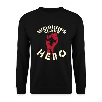Working Class Hero nur auf schwarz - RAHMENLOS - Unisex Pullover - Schwarz - Vorne - Alina (178cm) & Michal (187cm)