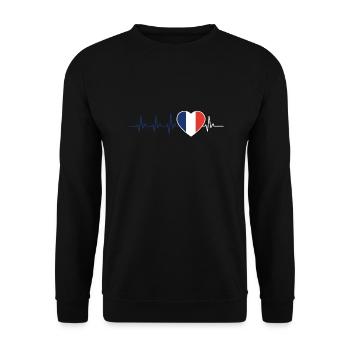 HEARTBEAT FRANCE CADEAU DU DRAPEAU FRANÇAIS - Sweat-shirt Unisexe - noir - Devant - Alina (178cm) & Michal (187cm)